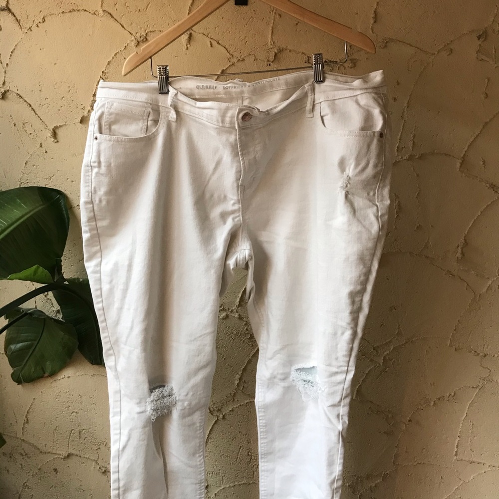 White Distressed Skinny Boyfriend Jeans plus size